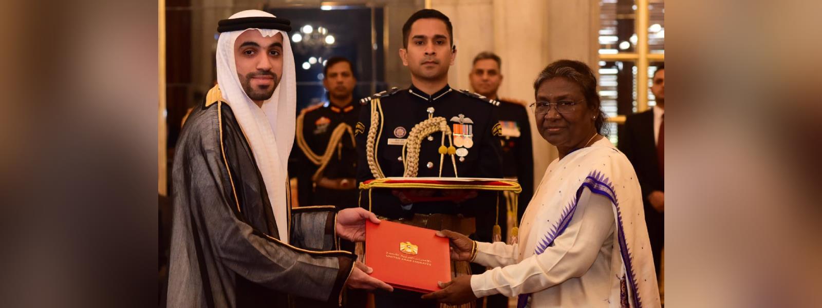 President Smt. Droupadi Murmu received credentials from H. E. Dr. Abdulnasser Jamal Hussain Mohammed Alshaali, Ambassador of the United Arab Emirates at Rashtrapati Bhavan
