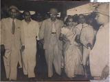 Dr. Ambedkar with his wife Mrs. Savita Ambedkar after his cataract conducted at Delhi in 1953. Seen from left are Principal of Siddharth College- Mr. Patankar. Mr. Mukundrao Ambedkar (nephew of Dr. Ambedkar), Mr. Balu Kabir and Mr. J. G. Bhatnagar, General Secretary of the Scheduled Caste Federation, Bombay Pradesh, Ex MLA and also the then president of Municipal Kamgar Sangh, Bombay