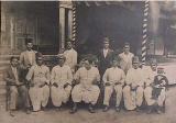 Reception Committee for Mahad Satyagraha. Seated from left to right are Mr. Keshavrao Adrekar, Mr. Govindrao Adrekar, Karmaveer Sambhaji Thukaram Gaikwad, Dr. Ambedkar, Mr. Madalekar, Mr. Shivram Gopal Jadhav, and Mr. C.L. Mohite Guruji. Behind them right are Comrade Ramchandra Babaji More and other social workers