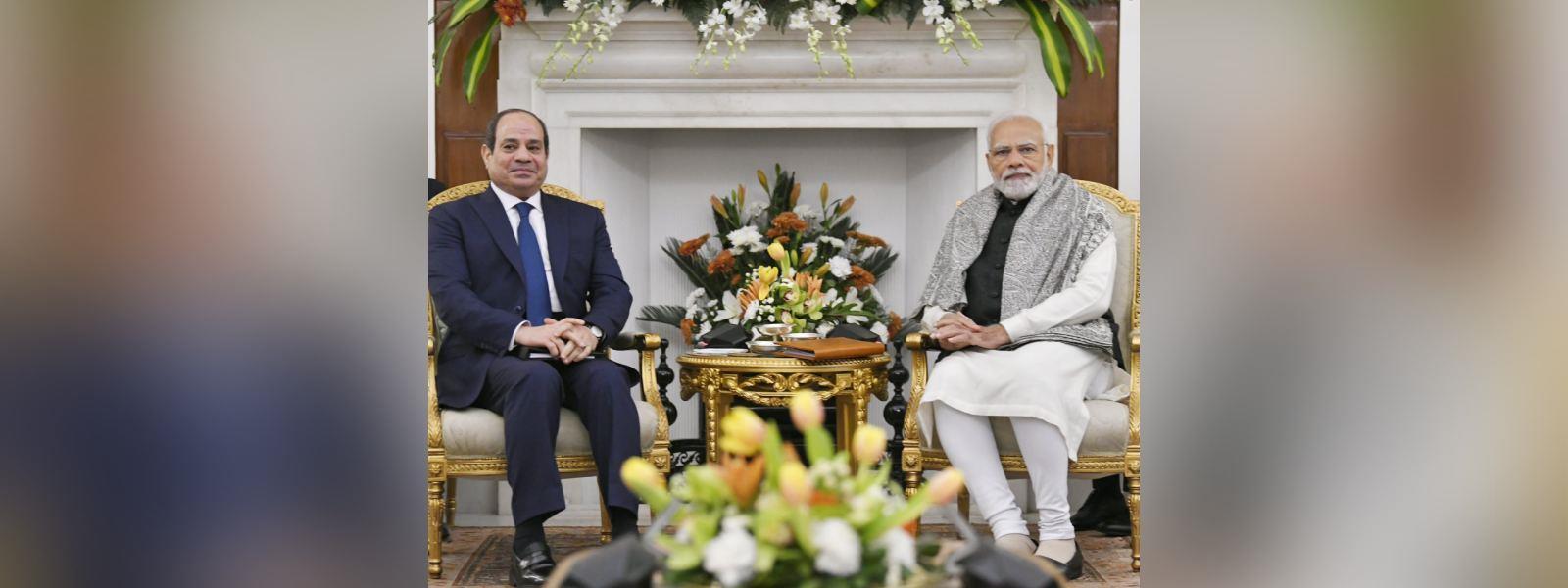 प्रधानमंत्री श्री नरेन्द्र मोदी की हैदराबाद हाउस में मिस्र के राष्ट्रपति महामहिम श्री अब्देल फतह अल- सीसी के साथ बैठक