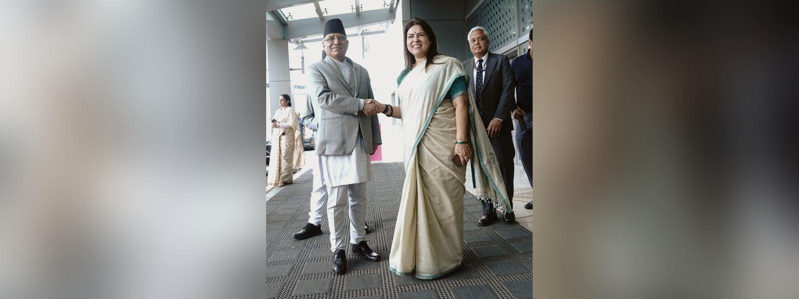 Prime Minister of Nepal, H.E. Mr. Pushpa Kamal Dahal ‘Prachanda’ arrived in New Delhi on a visit, welcomed by Minister of State for External Affairs Smt Meenakashi Lekhi