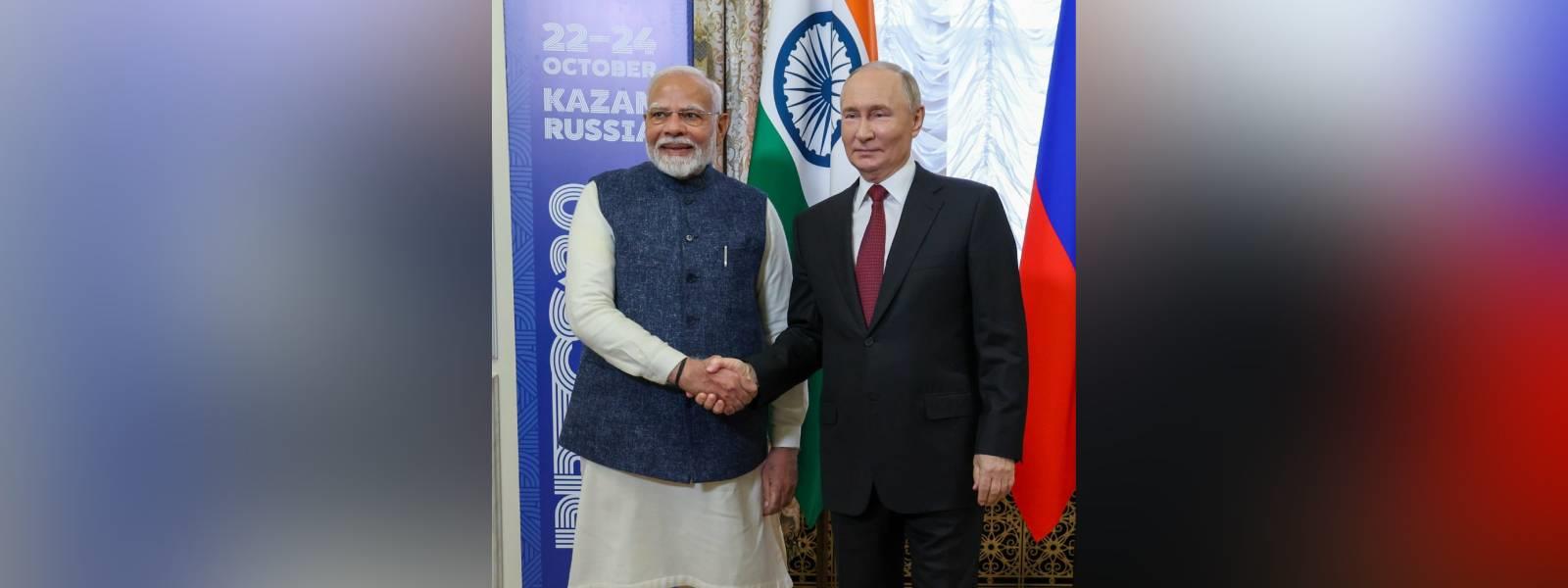 Prime Minister, Shri Narendra Modi met President of Russia, H.E. Mr. Vladimir Putin on the sidelines of the 16th BRICS Summit in Kazan, Russia