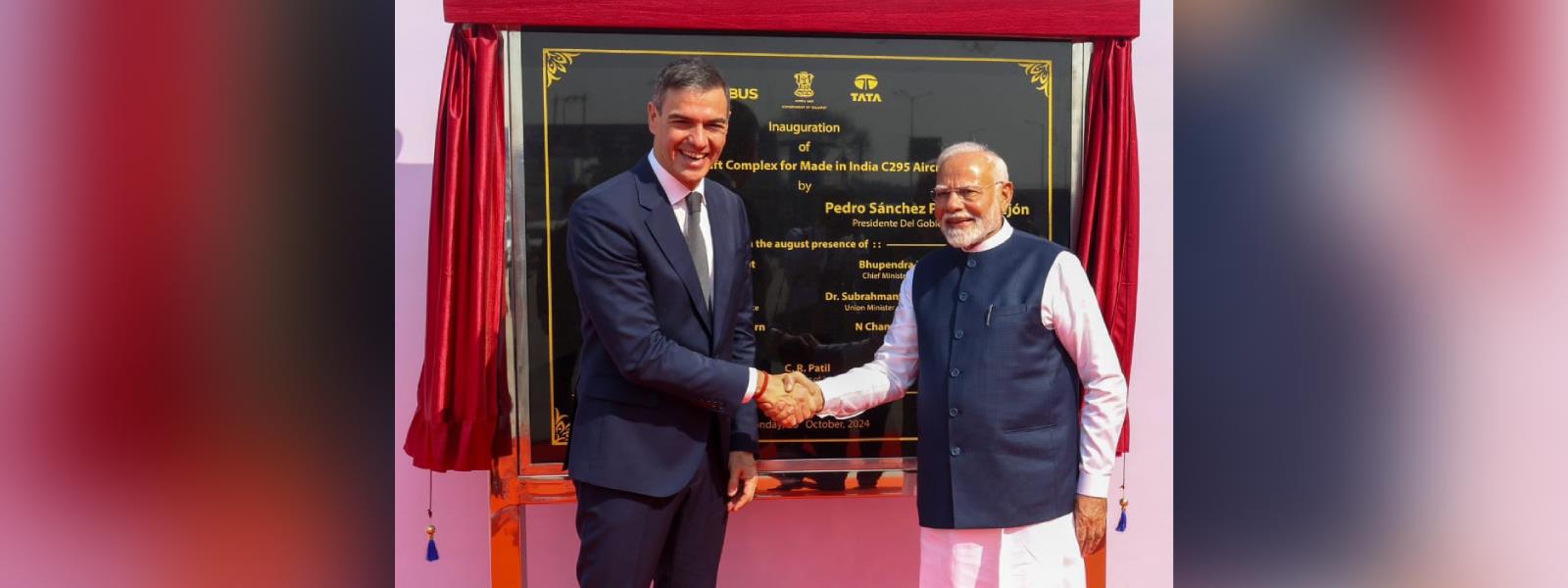 Prime Minister, Shri Narendra Modi and President of the Government of Spain, H.E. Mr. Pedro Sanchez inaugurated the TATA Aircraft Complex of manufacturing of C295 Aircraft in Vadodara, Gujarat