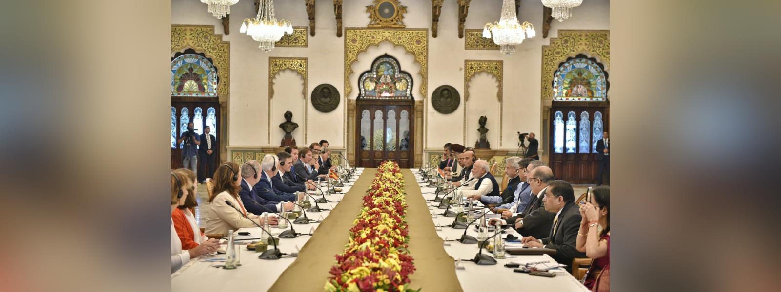 Prime Minister, Shri Narendra Modi held discussions with President of the Government of Spain, H.E. Mr. Pedro Sanchez at Lukshmi Vilas Palace in Vadodara, Gujarat