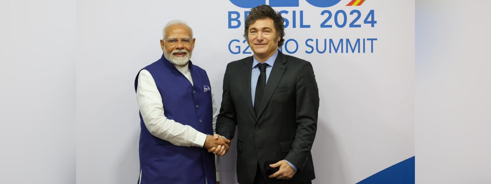 Prime Minister, Shri Narendra Modi met President of Argentina, H.E. Mr. Javier Milei on the sidelines of the G20 Summit in Rio de Janeiro