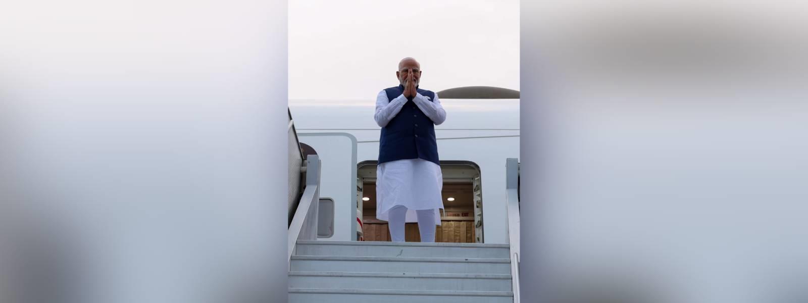 Prime Minister Shri Narendra Modi emplanes for Guyana, the last leg of his 3 nation visit