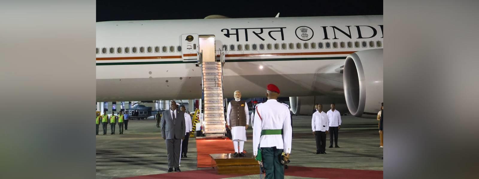 Prime Minister Shri Narendra Modi arrives in Georgetown on a State visit to Guyana