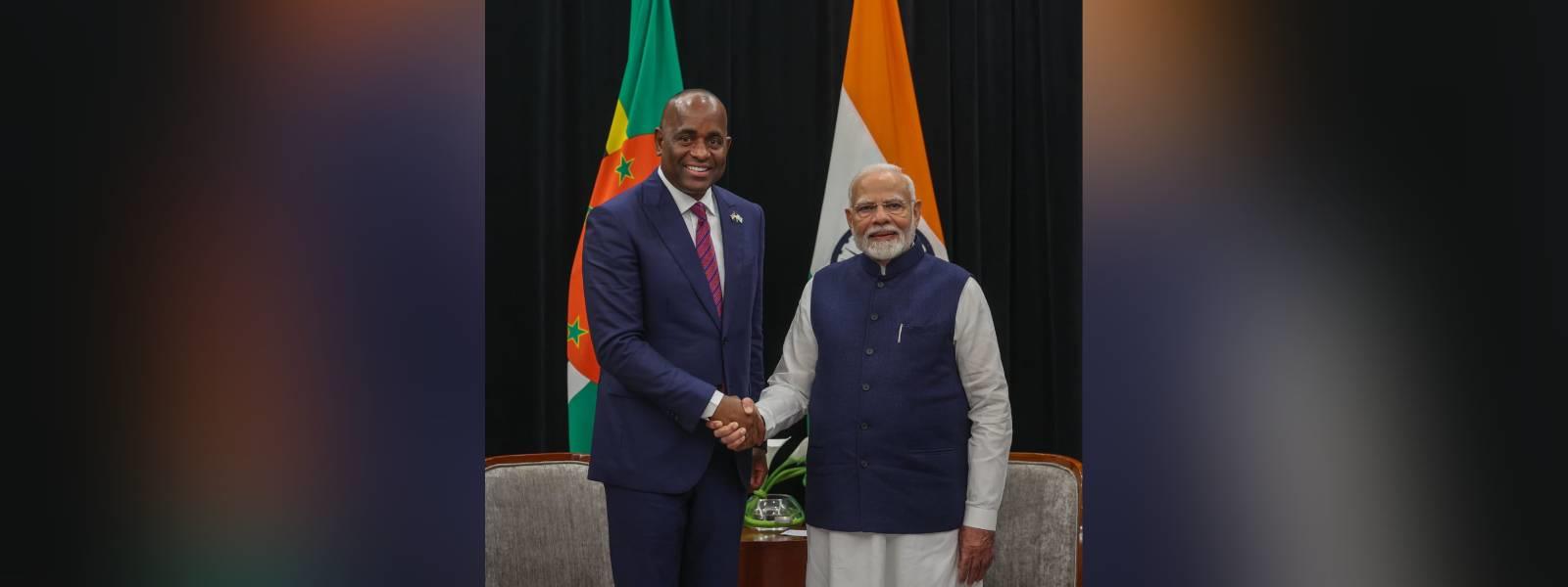 Prime Minister Shri Narendra Modi met H.E. Mr. Roosevelt Skerrit, Prime Minister of the Commonwealth of Dominica on the sidelines of the 2nd India-CARICOM Summit in Georgetown