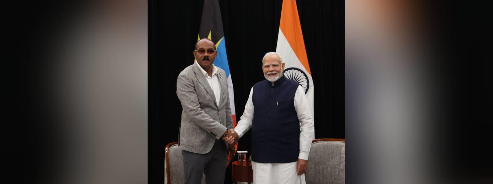 Prime Minister Shri Narendra Modi met H.E. Mr. Gaston Browne, Prime Minister of Antigua and Barbuda on the sidelines of 2nd India-CARICOM Summit in Georgetown