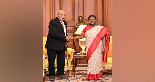 Prime Minister of the Republic of Fiji, H.E. Mr. Sitiveni Ligamamada Rabuka called on President Smt. Droupadi Murmu at Rashtrapati Bhavan