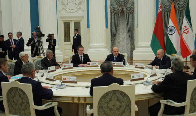 External Affairs Minister Dr. S. Jaishankar called on H.E. Mr. Vladimir Putin, President of the Russian Federation along with other Heads of SCO Delegations in Moscow