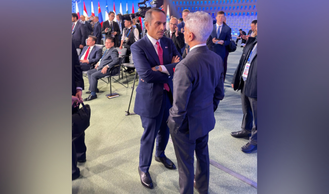 External Affairs Minister Dr. S. Jaishankar met H.E. Sheikh Mohammed bin Abdulrahman Al Thani, Prime Minister & Foreign Minister of Qatar on the sidelines of the 24th Meeting of the Council of Heads of Government of the Member States of the Shanghai Cooperation Organisation in Moscow