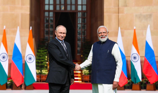 Prime Minister Shri Narendra Modi welcomed H.E. Mr. Vladimir Putin, President of the Russian Federation at Hyderabad House to participate in the 23rd India–Russia Annual Summit