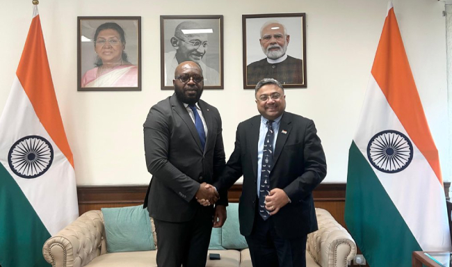 Secretary (West) Shri Sibi George met H.E. Mr. Jeddi Mowbray Armah, Deputy Minister for Legal Affairs, Ministry of Foreign Affairs of Liberia, following the first India–Liberia United Nations Consultations in New Delhi