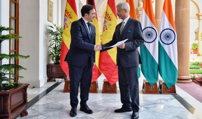 Minister of Foreign Affairs, European Union and Cooperation of Spain, H.E. Mr. Jose Manuel Albares handed over the signed Declaration of Accession to the Indo-Pacific Oceans Initiative (IPOI) to External Affairs Minister Dr. S. Jaishankar in New Delhi