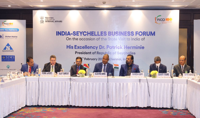 President of the Republic of Seychelles, H.E. Dr. Patrick Herminie delivered the keynote address at the India–Seychelles Business Forum in Chennai
