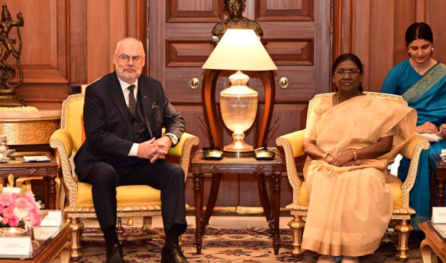 President Smt. Droupadi Murmu met H.E. Mr. Alar Karis, President of the Republic of Estonia at Rashtrapati Bhavan