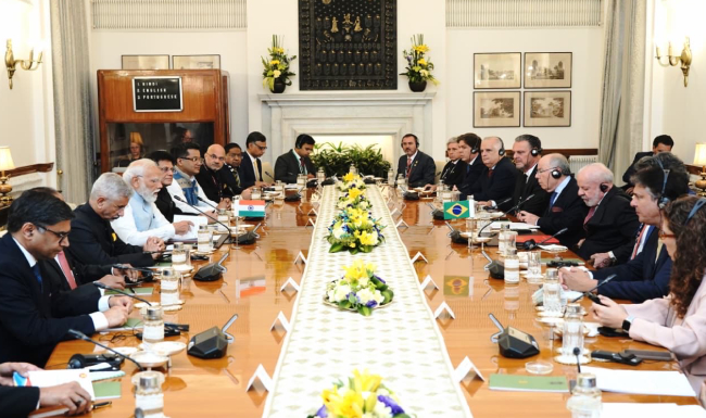 Prime Minister Shri Narendra Modi held discussions with H.E. Mr. Luiz Inácio Lula da Silva, President of the Federative Republic of Brazil at Hyderabad House