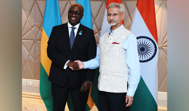 External Affairs Minister Dr. S. Jaishankar met H.E. Mr. Olivier J.P. Nduhungirehe, Minister of Foreign Affairs & International Cooperation of Rwanda on the sidelines of Raisina Dialogue 2026 in New Delhi