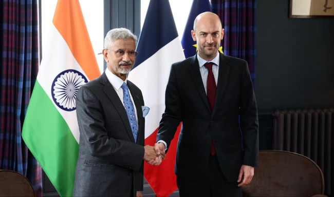 External Affairs Minister Dr. S. Jaishankar met H.E. Mr. Jean-Noel Barrot, Minister for Europe and Foreign Affairs of France on the sidelines of the G7 Foreign Ministers’ Meeting at Abbaye des Vaux-de-Cernay, France