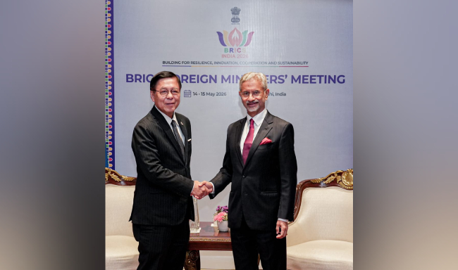 External Affairs Minister Dr. S. Jaishankar met H.E. Mr. Sihasak Phuangketkeow, Minister of Foreign Affairs of the Kingdom of Thailand on the sidelines of the BRICS Foreign Ministers’ Meeting in New Delhi