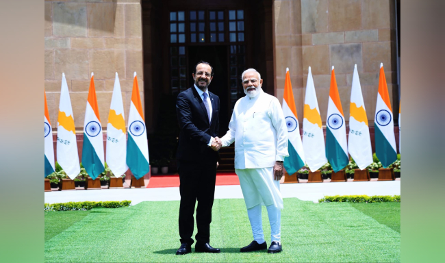 Prime Minister Shri Narendra Modi welcomed H.E. Mr. Nikos Christodoulides, President of the Republic of Cyprus at Hyderabad House