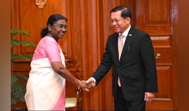 President Smt. Droupadi Murmu met H.E. U Min Aung Hlaing, President of the Republic of the Union of Myanmar at Rashtrapati Bhavan